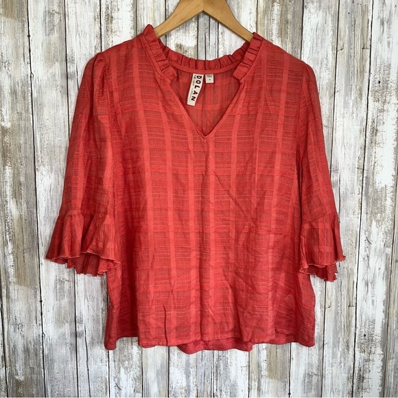 Dolan Left Coast Tandy Ruffle Blouse Peachy Pink Women’s Size Medium - Picture 2 of 5